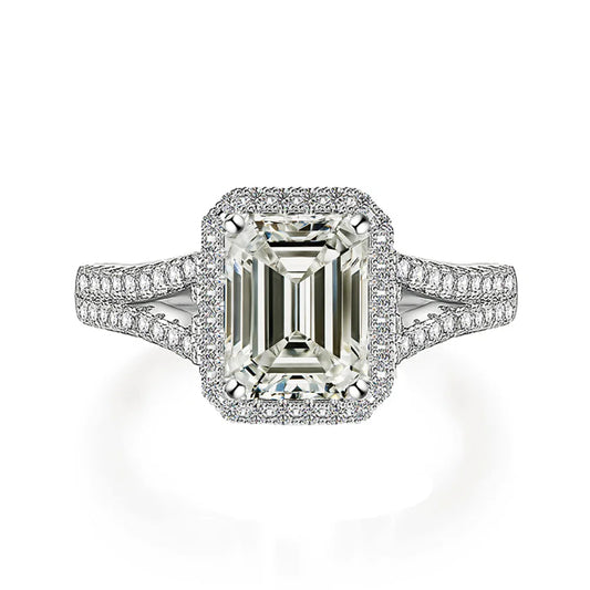 ShanLover Brand Emerald Cut Process 6*8 Rectangular Moissanite Ring for Women 925 Silver Full diamond Gemstones Rings Jewelry
