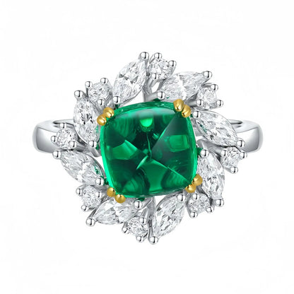 ShanLover Brand MGI Top Grade 2.5ct Lab Grown Green Emerald Gemstone Ring Women Real 925 Sterling Silver Wedding Rings Jewelry