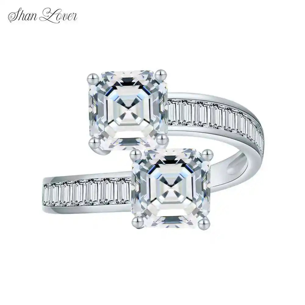 ShanLover Brand 2ct Moissanite Diamond Ring For Man Woman Unisex Square Cut Diamonds S 925 Sterling Silver Gemstone Ring Jewelry