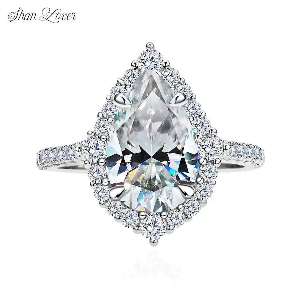 ShanLover Brand Water Drop MST 4ct Moissanite Diamond Ring for Woman Lovers S 925 Pure Silver Rings Moissanite Gemstones Jewelry