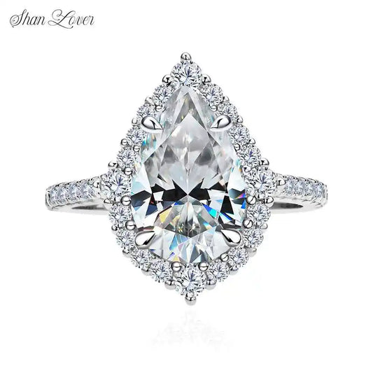 ShanLover Brand Water Drop MST 4ct Moissanite Diamond Ring for Woman Lovers S 925 Pure Silver Rings Moissanite Gemstones Jewelry
