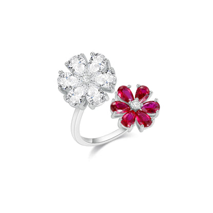 ShanLover Brand Luxury S925 Real 925 Sterling Silver Ring For Women Adjustable Opened Design Fashion Red Gemstones Rings Jewelry