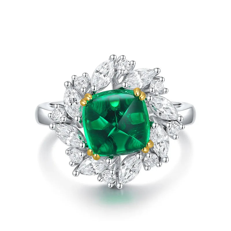 ShanLover Brand MGI Top Grade 2.5ct Lab Grown Green Emerald Gemstone Ring Women Real 925 Sterling Silver Wedding Rings Jewelry