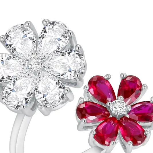 ShanLover Brand Luxury S925 Real 925 Sterling Silver Ring For Women Adjustable Opened Design Fashion Red Gemstones Rings Jewelry