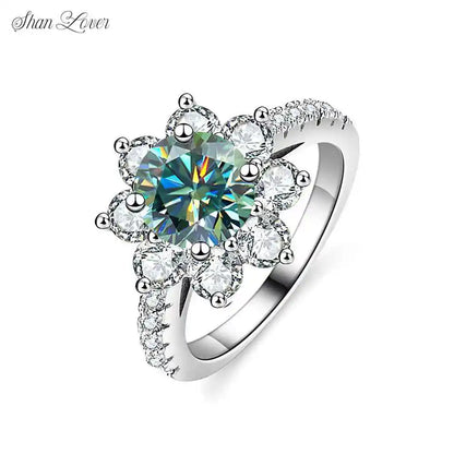 ShanLover Brand MST Top Grade Moissanite Diamond Ring For Woman 925 Sterling Silver Rings Snowflake Design Gemstones Jewelry