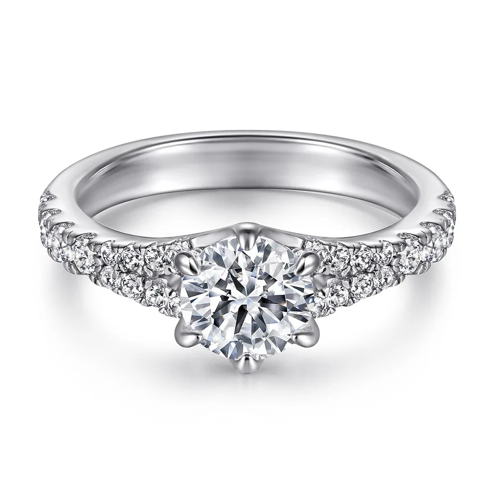 MuShan Jewelry 925 Sterling Silver Classic Engagement Ring 7A Cubic Zirconia Rings Bands Timeless Anniversary  Women Gift