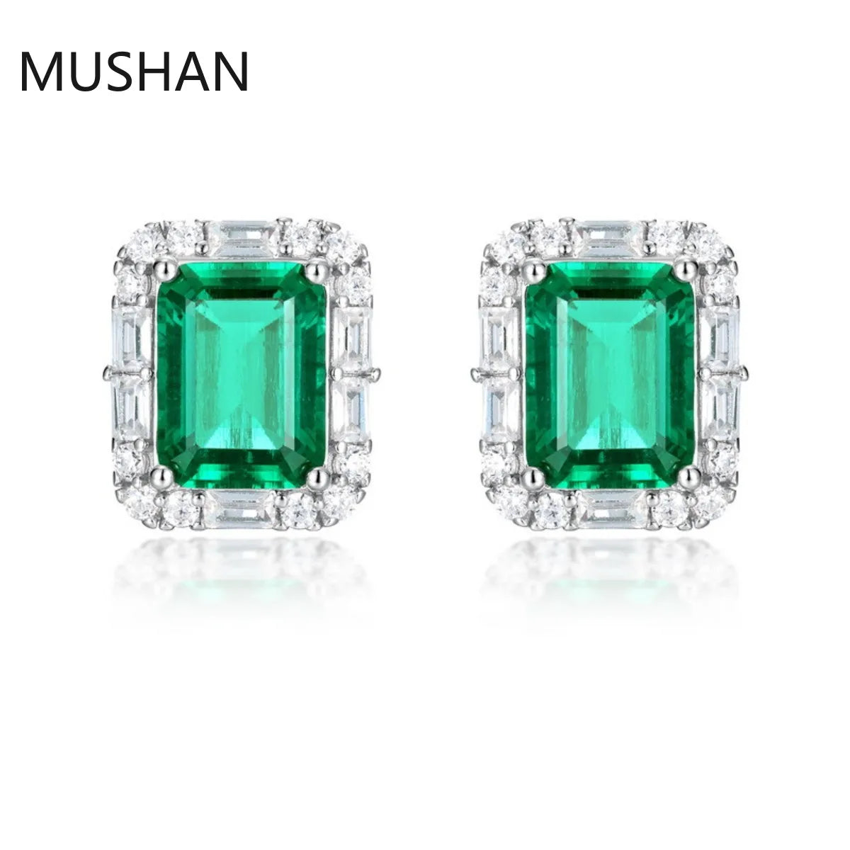 MUSHAN Luxury Jewelry S 925 Sterling Silver Stud Earrings Women GRC Certificated Lab Grown Emerald Earrings Stud Ear Pin Jewelry