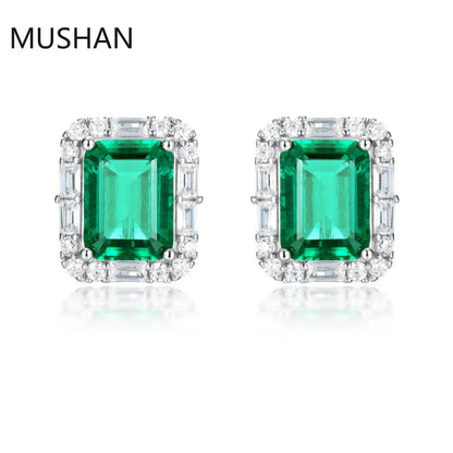 MUSHAN Luxury Jewelry S 925 Sterling Silver Stud Earrings Women GRC Certificated Lab Grown Emerald Earrings Stud Ear Pin Jewelry