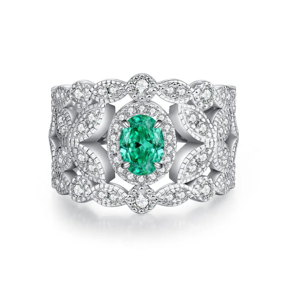 MUSHAN Luxury Jewelry 925 Sterling Silver Ring High Carbon Diamond Emerald Gemstones Ice Flower Cut Rings Bands Fine Jewelry