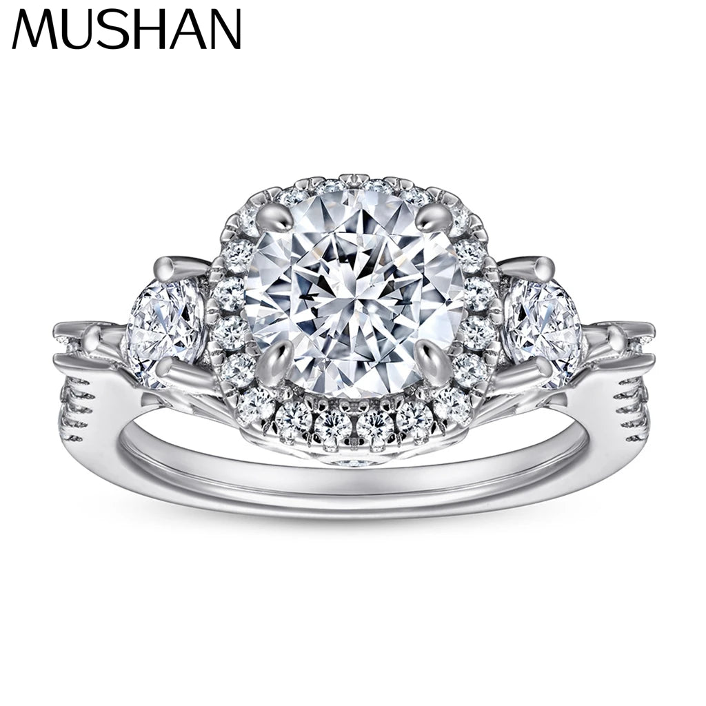 MuShan Jewelry 925 Sterling Silver Rings Bands Engagement Ring 5A Cubic Zirconia Valentine Delicate Anniversary  Women Gift