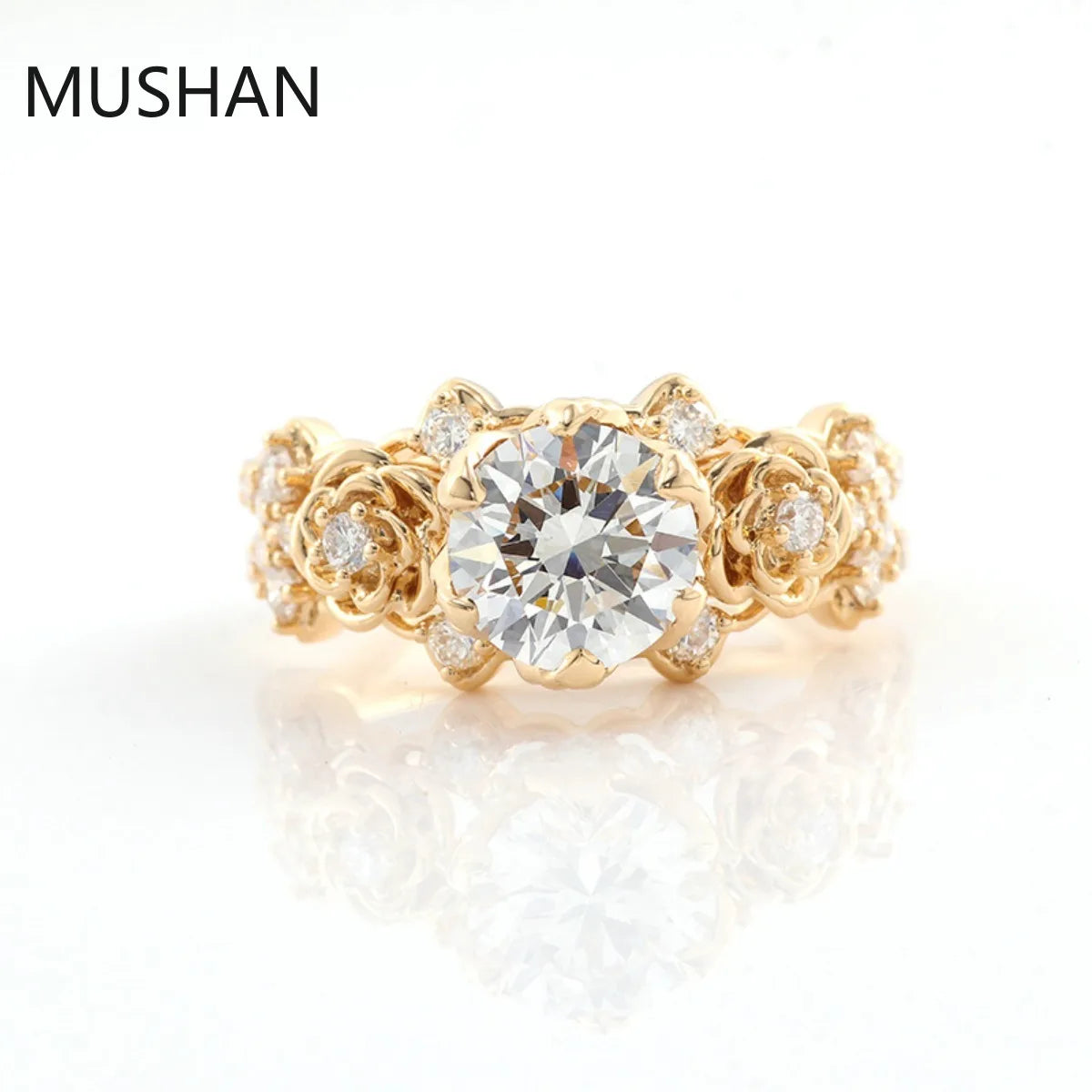 MUSHAN Luxury Custom 14K 18K Gold Rings Band Jewelry With Moissanite Diamond Lab Grown Gemstones Diamond Wedding Ring For Women