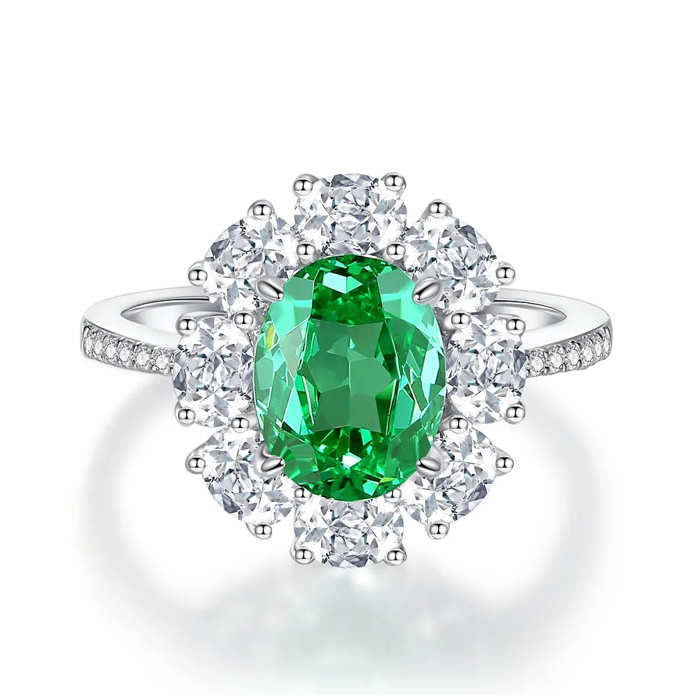 MUSHAN Luxury Jewelry 925 Sterling Silver Ring High Carbon Diamond Emerald Gemstones Ice Flower Cut Rings Bands Fine Jewelry