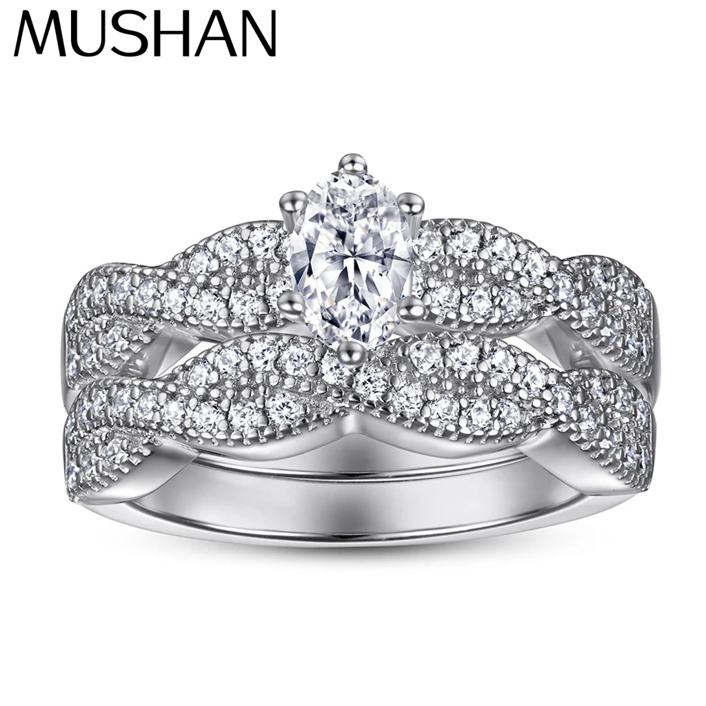 MuShan Jewelry 925 Sterling Silver Rings Bands Promise Ring 7A Cubic Zirconia  Women Valentine Anniversary  Women Gift