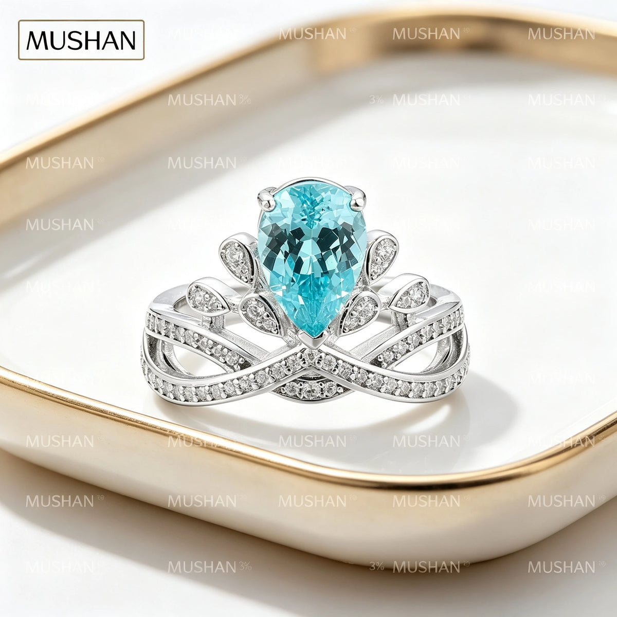 MUSHAN Custom Jewelry 925 Sterling Silver Ring Lab Blue Sapphire Radiant Bridal Ring for Women 18K Gold Plated Anniversary Ring