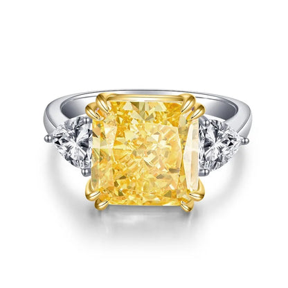 MUSHAN Luxury Jewelry S925 Pure Silver Yellow Diamond Ring  Ice Flower Cut 8a Zircon Stone Setting For Women