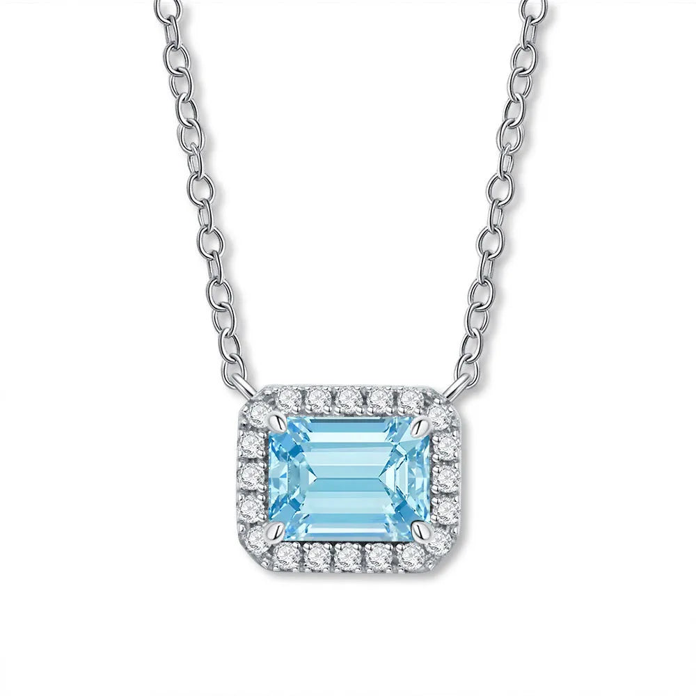 MUSHAN Luxury Jewelry Female S925 Sterling Silver High Carbon Diamond Sugar Cube Pendant With Diamond Sapphire Necklace