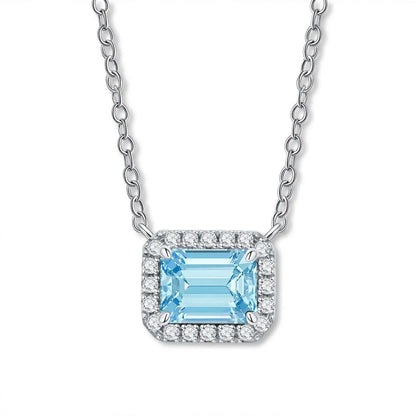 MUSHAN Luxury Jewelry Female S925 Sterling Silver High Carbon Diamond Sugar Cube Pendant With Diamond Sapphire Necklace
