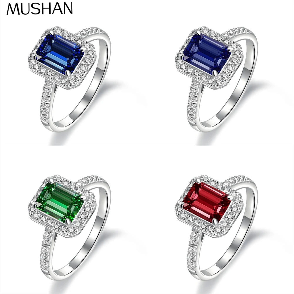 MUSHAN Luxury Jewelry Microset Square Full Diamond Sapphire Ring For Women S925 Silver High Carbon Diamond