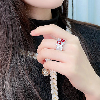 MUSHAN Custom Jewelry 925 Sterling Silver Ring Lab Red Emerald Asscher Formal Ring for Women 18K Gold Plated Anniversary Rings