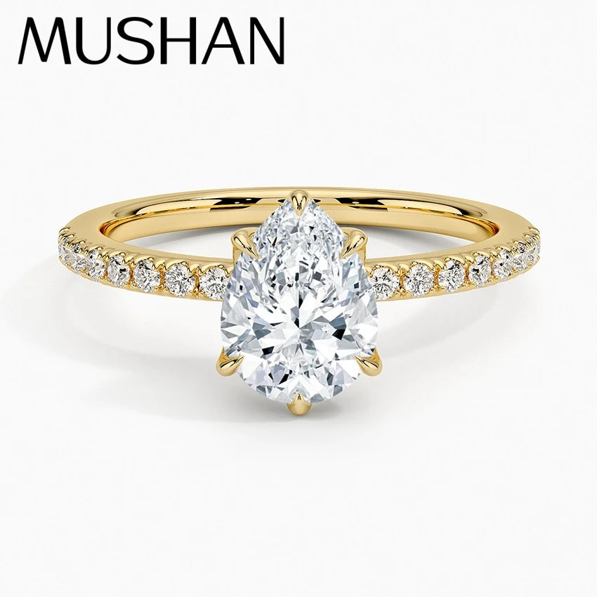 MuShan Brand Jewelry 925 Sterling Silver Ring Round Moissanite Proposal Ring for Mom 18K Real Gold Plated MST Patent Rings