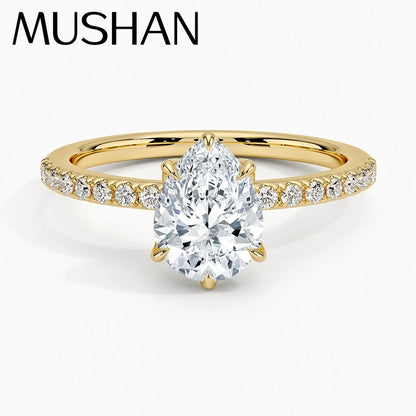 MuShan Brand Jewelry 925 Sterling Silver Ring Round Moissanite Proposal Ring for Mom 18K Real Gold Plated MST Patent Rings
