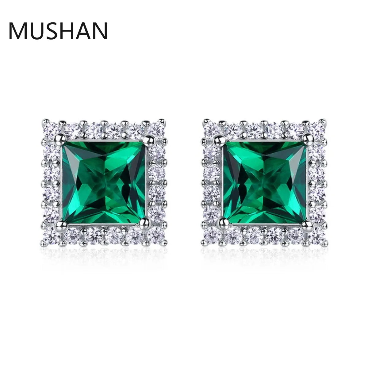 MUSHAN Luxury Jewelry S 925 Sterling Silver Stud Earrings Women GRC Certificated Lab Grown Emerald Earrings Stud Ear Pin Jewelry