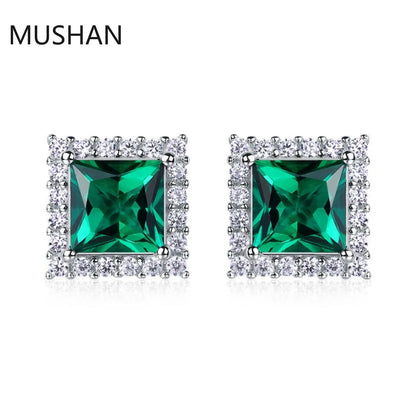 MUSHAN Luxury Jewelry S 925 Sterling Silver Stud Earrings Women GRC Certificated Lab Grown Emerald Earrings Stud Ear Pin Jewelry