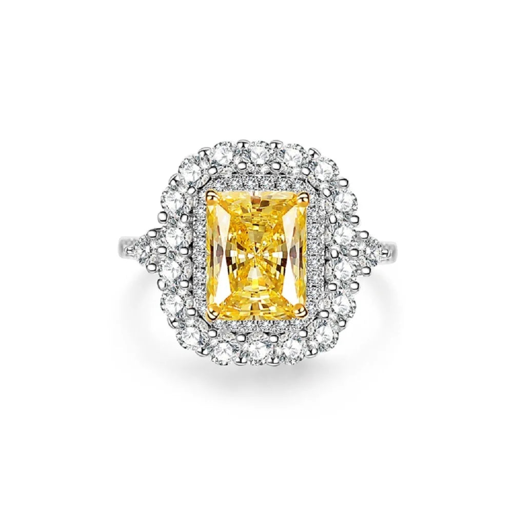 MUSHAN Luxury Jewelry S925 Pure Silver Yellow Diamond Ring  Ice Flower Cut 8a Zircon Stone Setting For Women