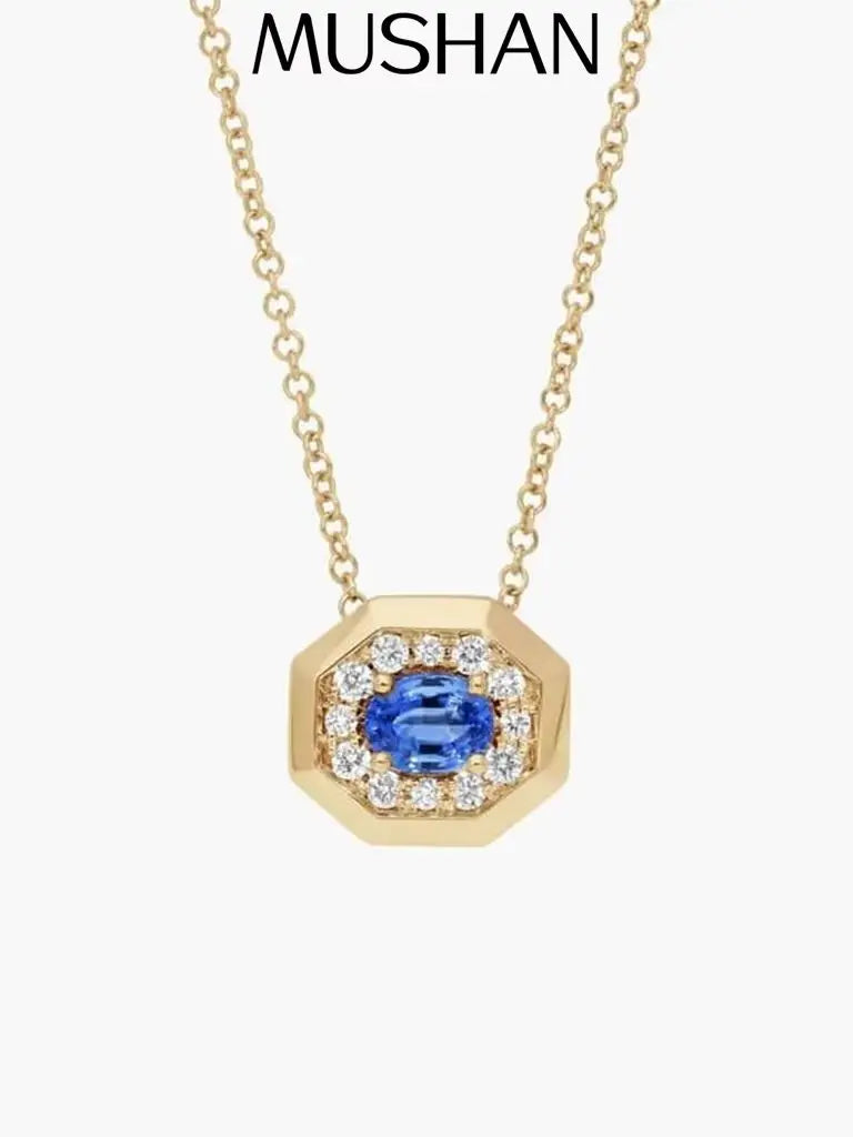 MUSHAN Bespoke Jewelry 925 Sterling Silver Necklace Lab Blue Ruby Heart Party Wear for Women 18K Gold Plated Anniversary