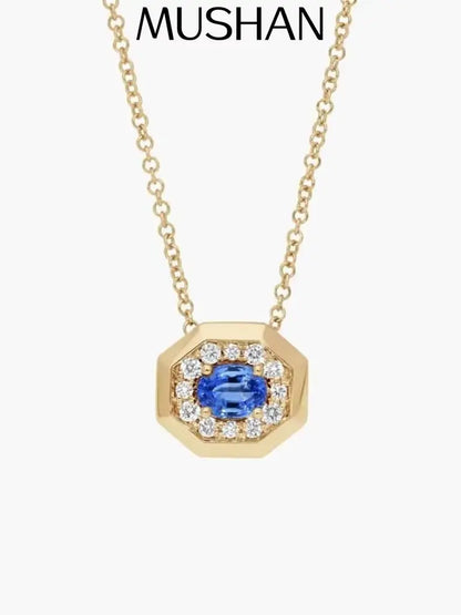 MUSHAN Bespoke Jewelry 925 Sterling Silver Necklace Lab Blue Ruby Heart Party Wear for Women 18K Gold Plated Anniversary
