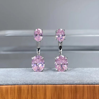 MUSHAN Brand Jewelry Oval pink double diamond stud earrings s925 silver suspension back hanging earrings for women