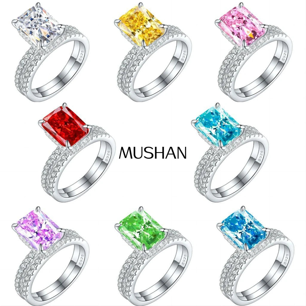 MuShan Luxury Jewelry 925 Sterling Silver Ring Cubic Zirconia 7A Oval Romantic for Her Rhodium Plated Fine Jewelry Rings