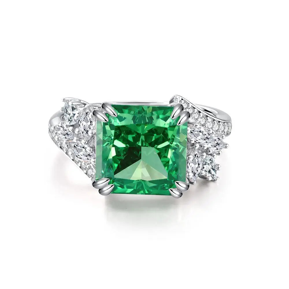 MUSHAN Luxury Jewelry 925 Sterling Silver Ring High Carbon Diamond Emerald Gemstones Ice Flower Cut Rings Bands Fine Jewelry