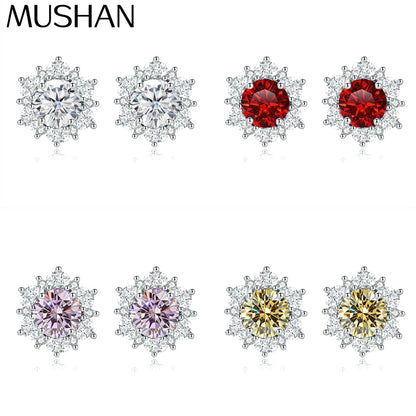 MuShan Jewelry 925 Sterling Silver Stud Earrings Dangle High Carbon Diamond Birthday Gift Modern Women Earring Fine Jewelry