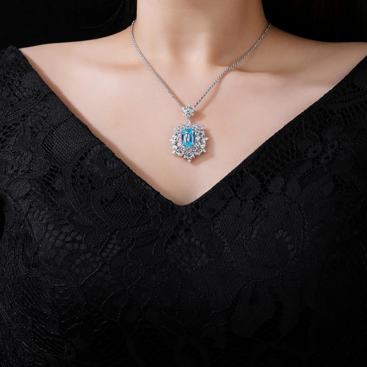 MuShan Jewelry 925 Sterling Silver Necklace 5A CZ Gemstones HCD Gemstones Luxury 925 Sterling Silver Necklace Accessories