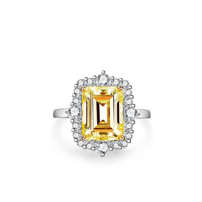 MUSHAN Luxury Jewelry S925 Pure Silver Yellow Diamond Ring  Ice Flower Cut 8a Zircon Stone Setting For Women