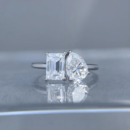 MUSHAN Luxury Jewelry 2.25ct Moissanite diamond ring S925 silver inlaid with water drops spelling rectangular irregular ring