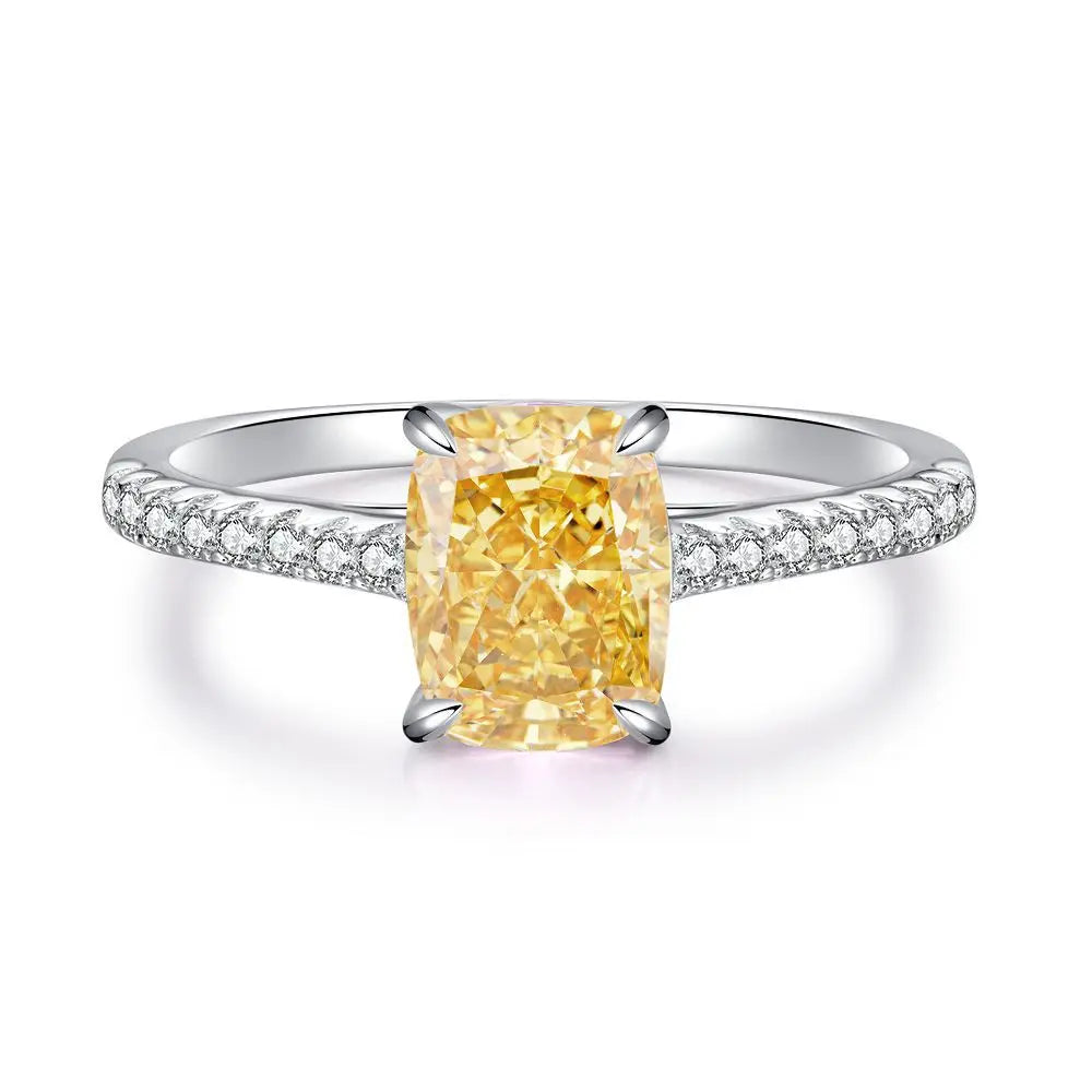 MUSHAN Luxury Jewelry S925 Pure Silver Yellow Diamond Ring  Ice Flower Cut 8a Zircon Stone Setting For Women