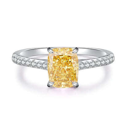 MUSHAN Luxury Jewelry S925 Pure Silver Yellow Diamond Ring  Ice Flower Cut 8a Zircon Stone Setting For Women