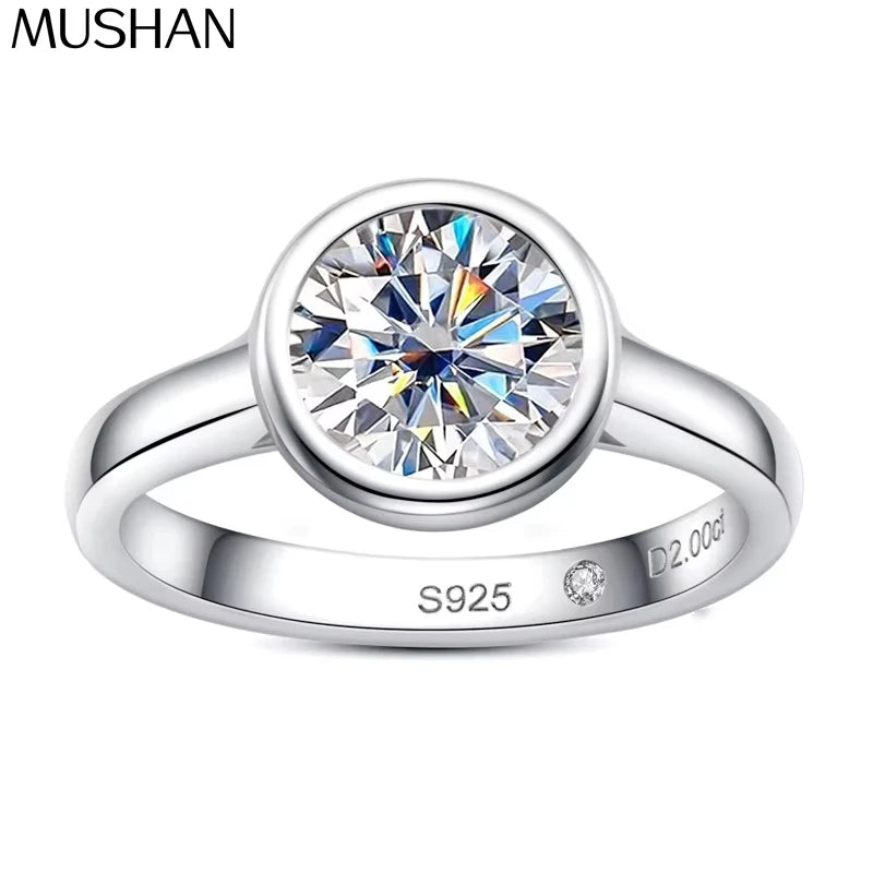 MuShan Designer Jewelry 925 Sterling Silver Ring Round Moissanite Christmas Ring for Bride 18K Gold Plated MST Patent Jewellery