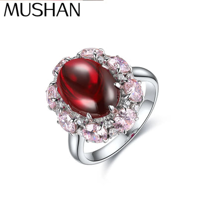 MUSHAN Custom Jewelry 925 Sterling Silver Ring Lab Red Ruby Asscher Classic Ring for Women 18K Gold Plated Anniversary Rings