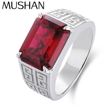 MUSHAN Custom Jewelry 925 Sterling Silver Ring Lab Red Green Emerald Heart Bridal Statement for Women 18K Gold Plated Rings