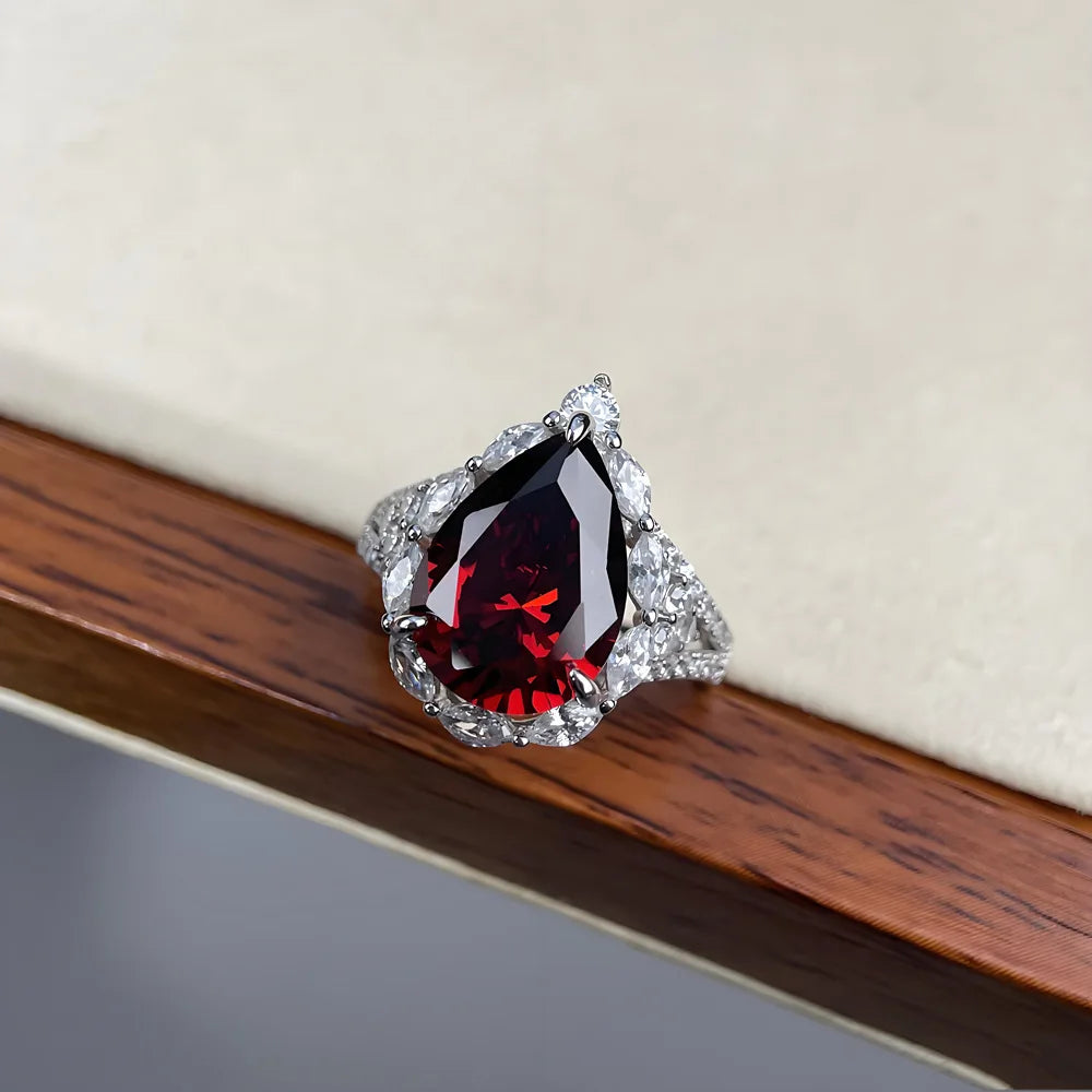 MuShan Jewelry 925 Sterling Silver Ring Wedding Band 10x14mm Ruby High Carbon Diamond Gemstones Bridal Women Rings Fine Jewelry