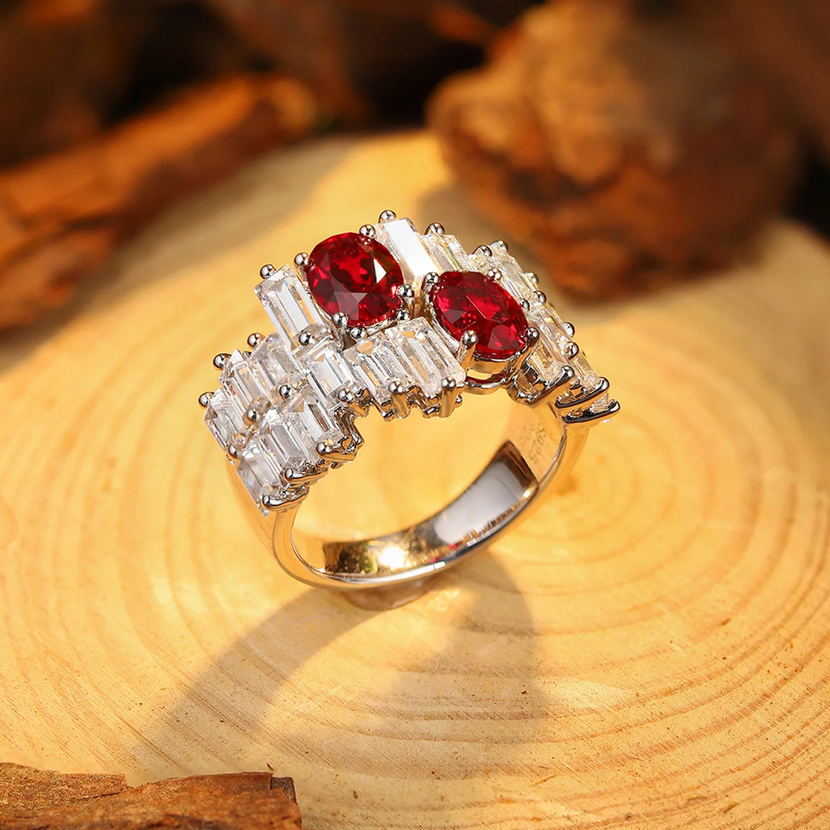 MUSHAN Custom Jewelry 925 Sterling Silver Ring Lab Red Emerald Asscher Formal Ring for Women 18K Gold Plated Anniversary Rings