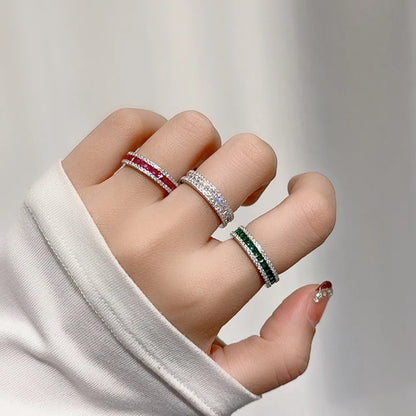MUSHAN Luxury Jewelry Double-row diamond-encrusted green square diamond ring, S925 sterling silver elegant jewelry for women