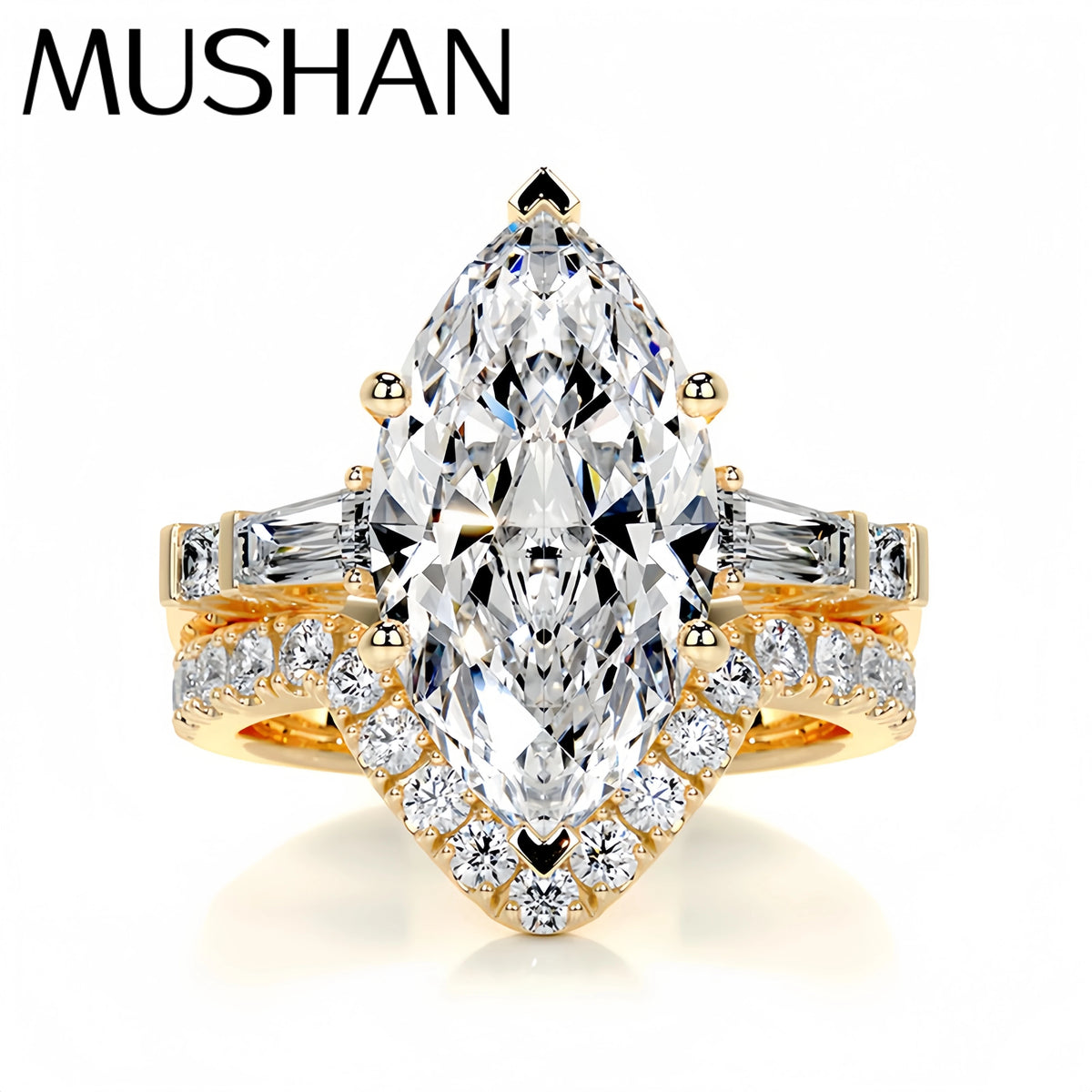 MuShan Brand Jewelry 925 Sterling Silver Ring VVS Moissanite Present Ring for Her 18K Gold Plated MST Patent Fine Jewellery