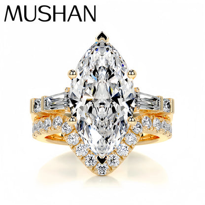 MuShan Brand Jewelry 925 Sterling Silver Ring VVS Moissanite Present Ring for Her 18K Gold Plated MST Patent Fine Jewellery