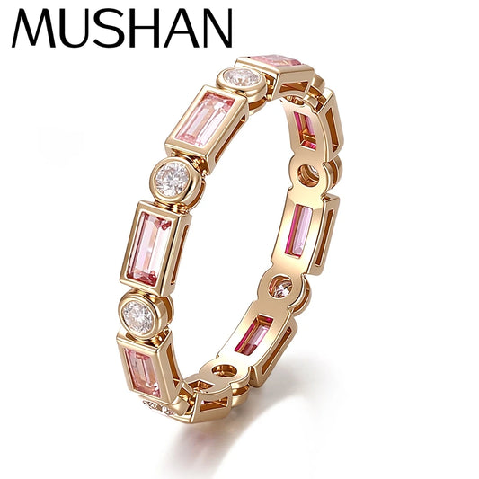 MUSHAN Custom Jewelry 10k 14k 18k s925 Silver Ring Band Lab Grown Pink Gemstones Wedding Ring for Women Luxury Real Gold Jewelry