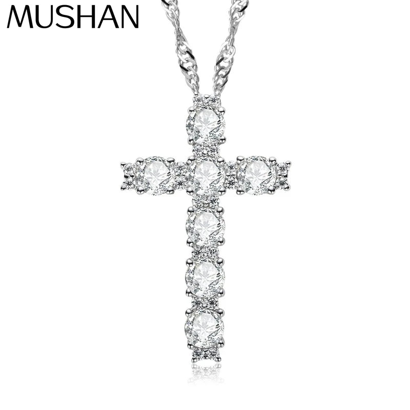 MuShan Luxury Jewelry 925 Sterling Silver Rolo Chain Necklace 3CT Moissanite Hypoallergenic for Mom 18K Gold Plated MST Patent