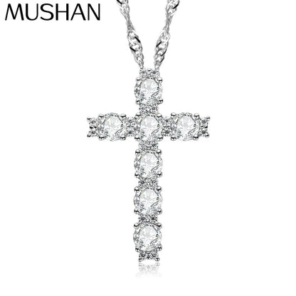 MuShan Luxury Jewelry 925 Sterling Silver Rolo Chain Necklace 3CT Moissanite Hypoallergenic for Mom 18K Gold Plated MST Patent